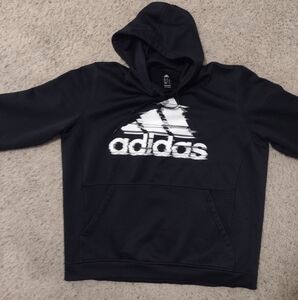 Adidas XL Black Hoodie with Distressed White Logo